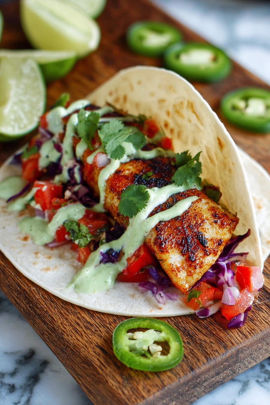 A plate of blackened fish tacos with tomatoes, onions, and jalapenos.