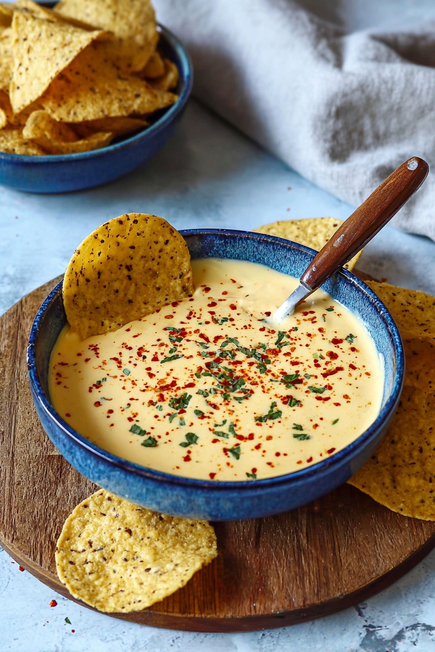 A bowl of cheese sauce with a spoon in it.