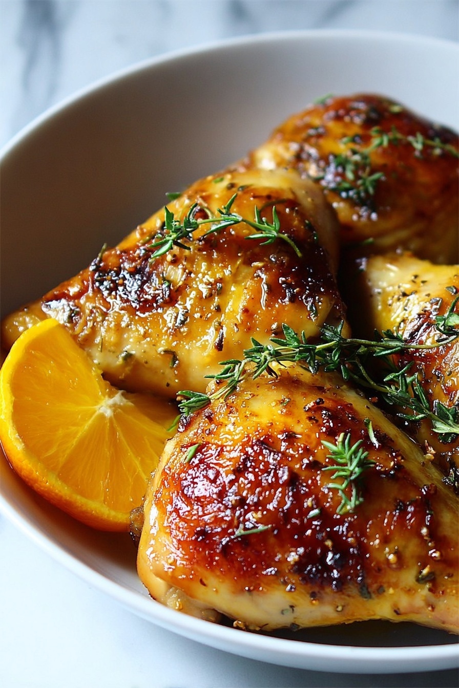 A bowl of roasted orange chicken.