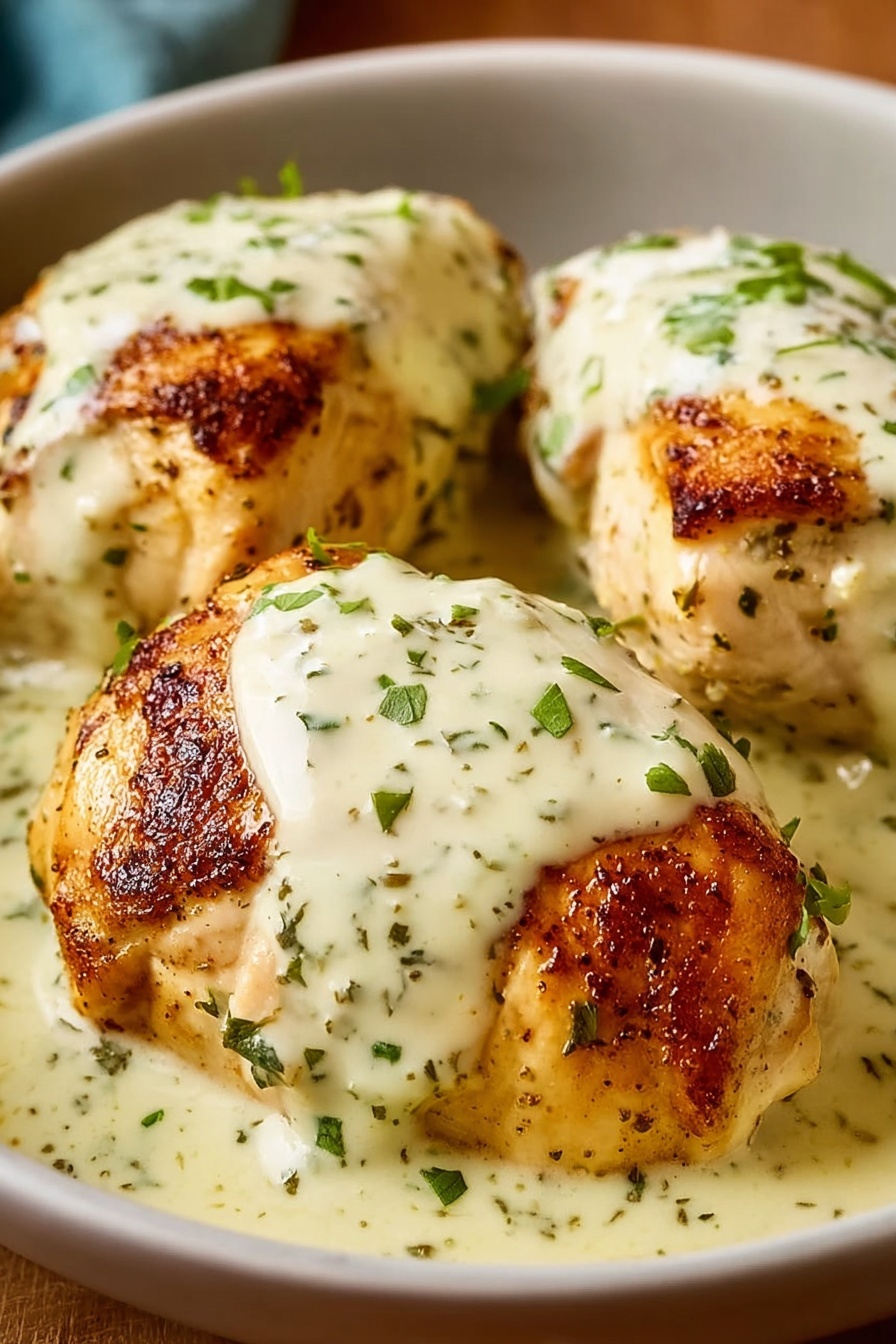 Chicken with creamy sauce.