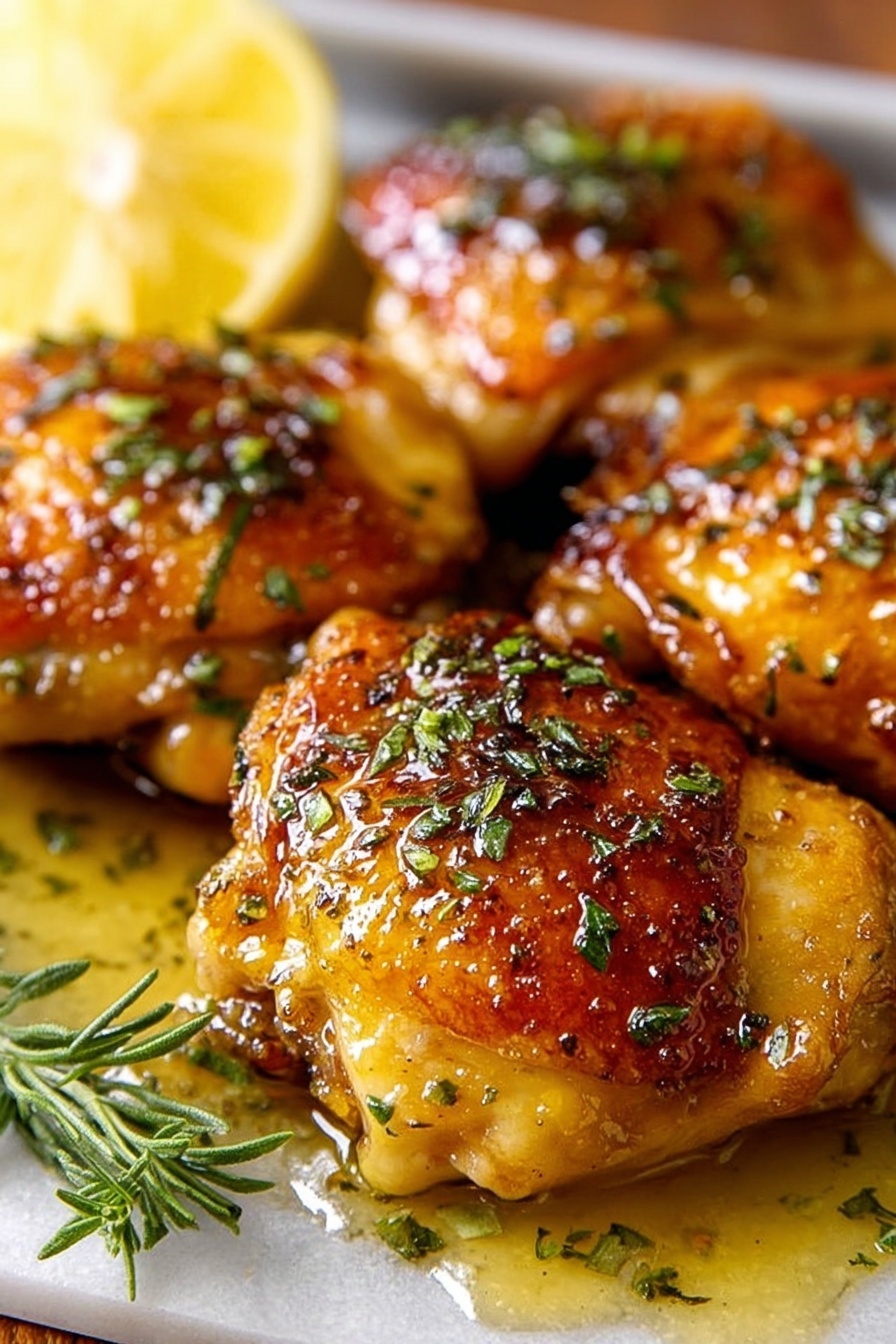 Roasted garlic and herb chicken thighs.