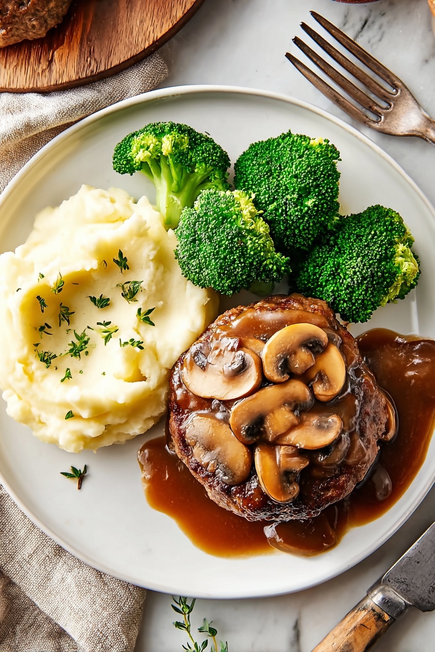 A plate of food with mushrooms and potatoes.