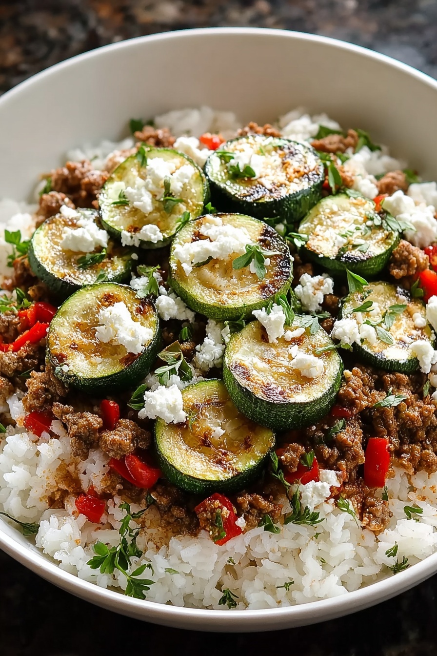 A Greek beef zucchini rice bowl.
