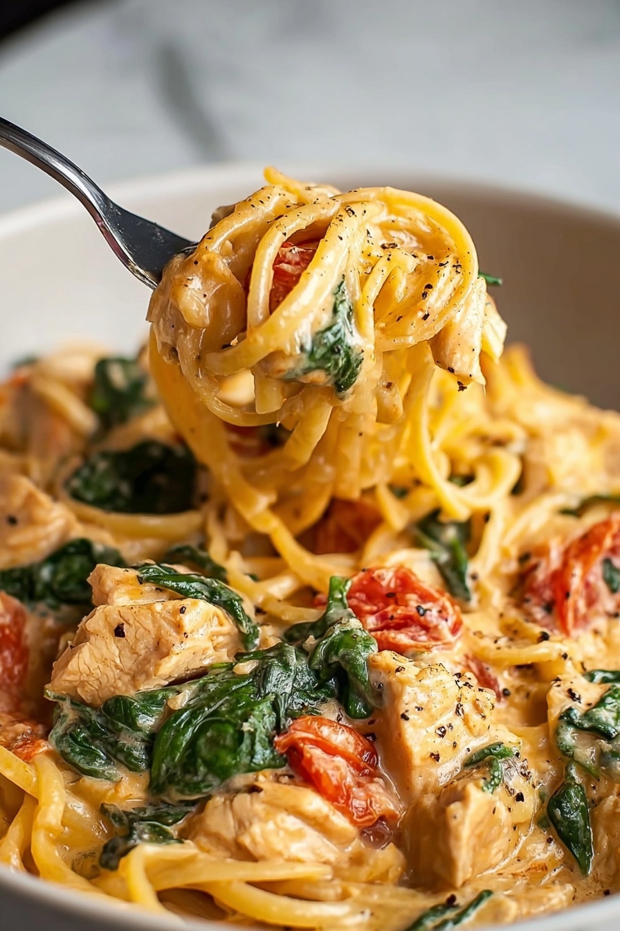 A fork is being used to scoop up some pasta.