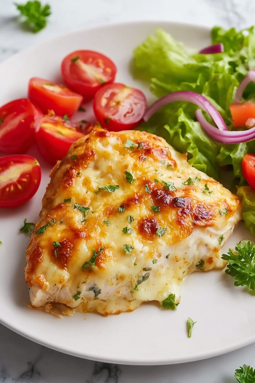 A plate of food with chicken and tomatoes.