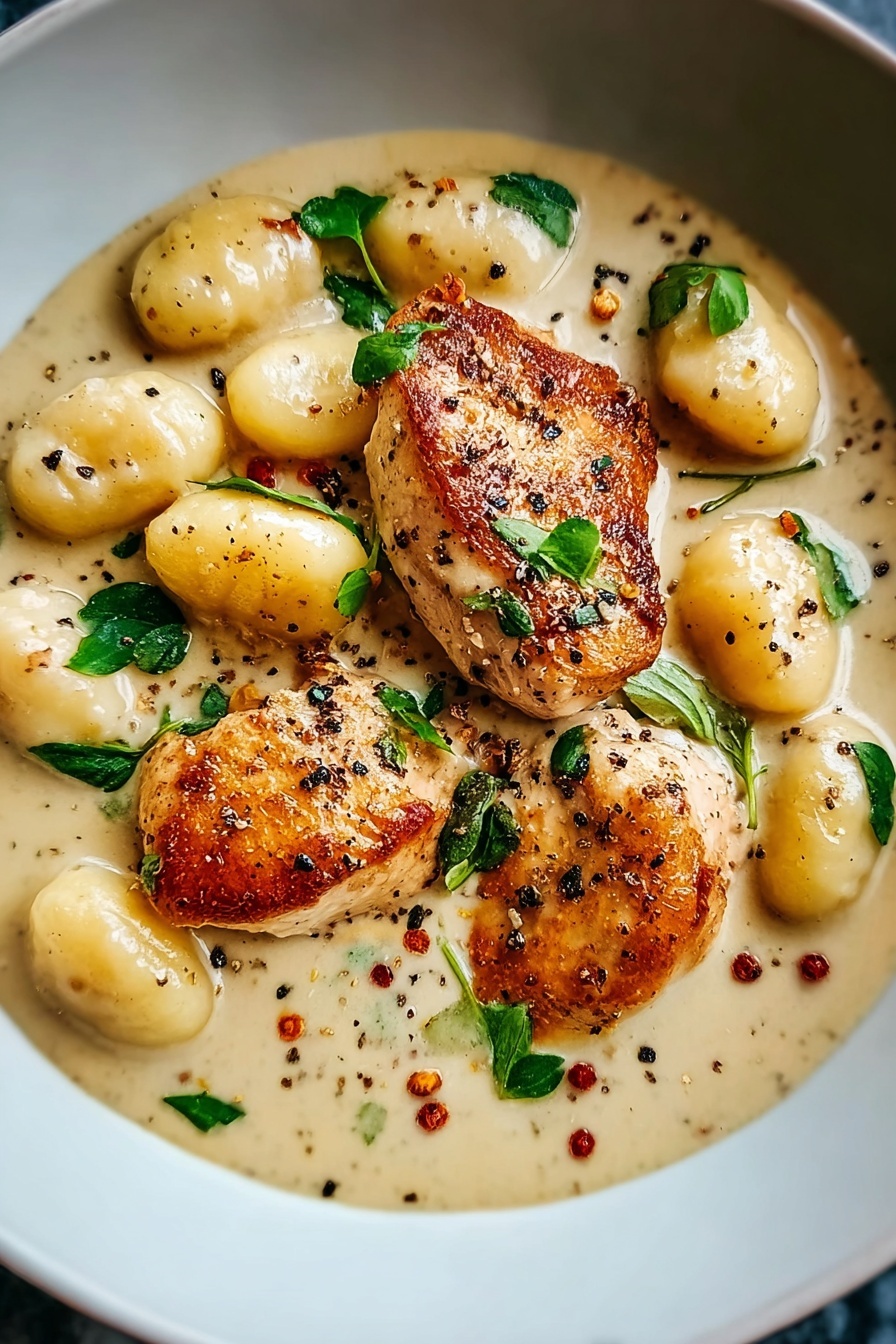 A delicious one-pot meal of chicken, gnocchi, and herbs.