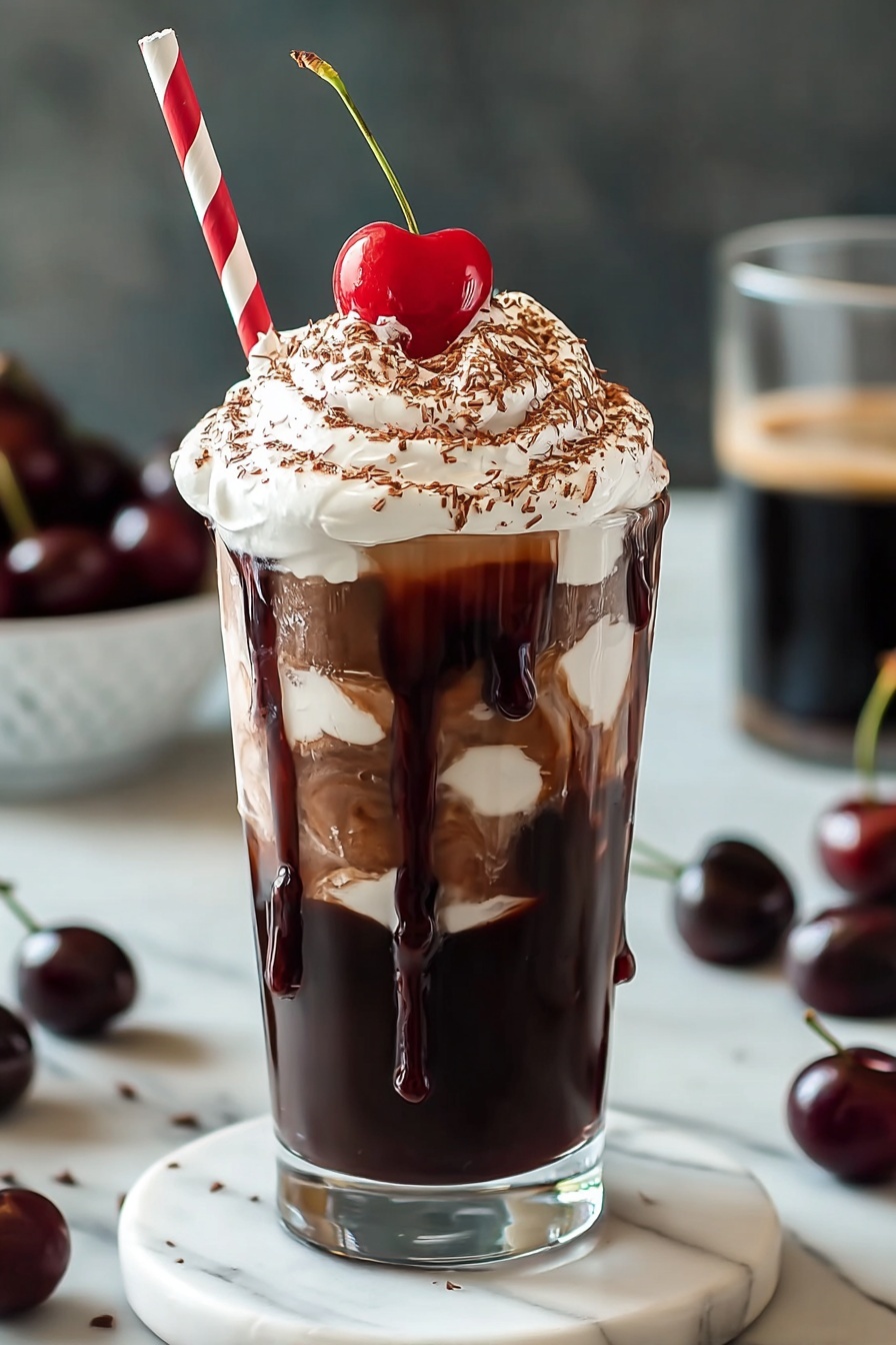 A glass of dark cherry mocha cold brew.