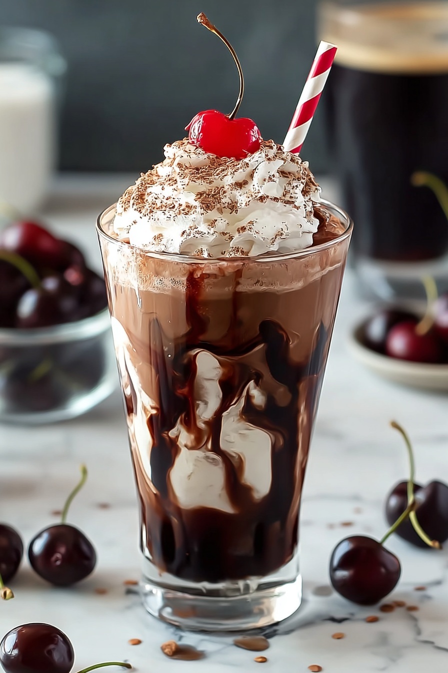 A glass of dark cherry mocha cold brew.