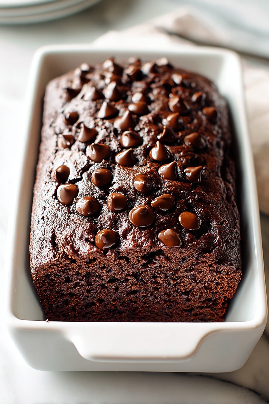 A hot fudge brownie bread with chocolate chips.