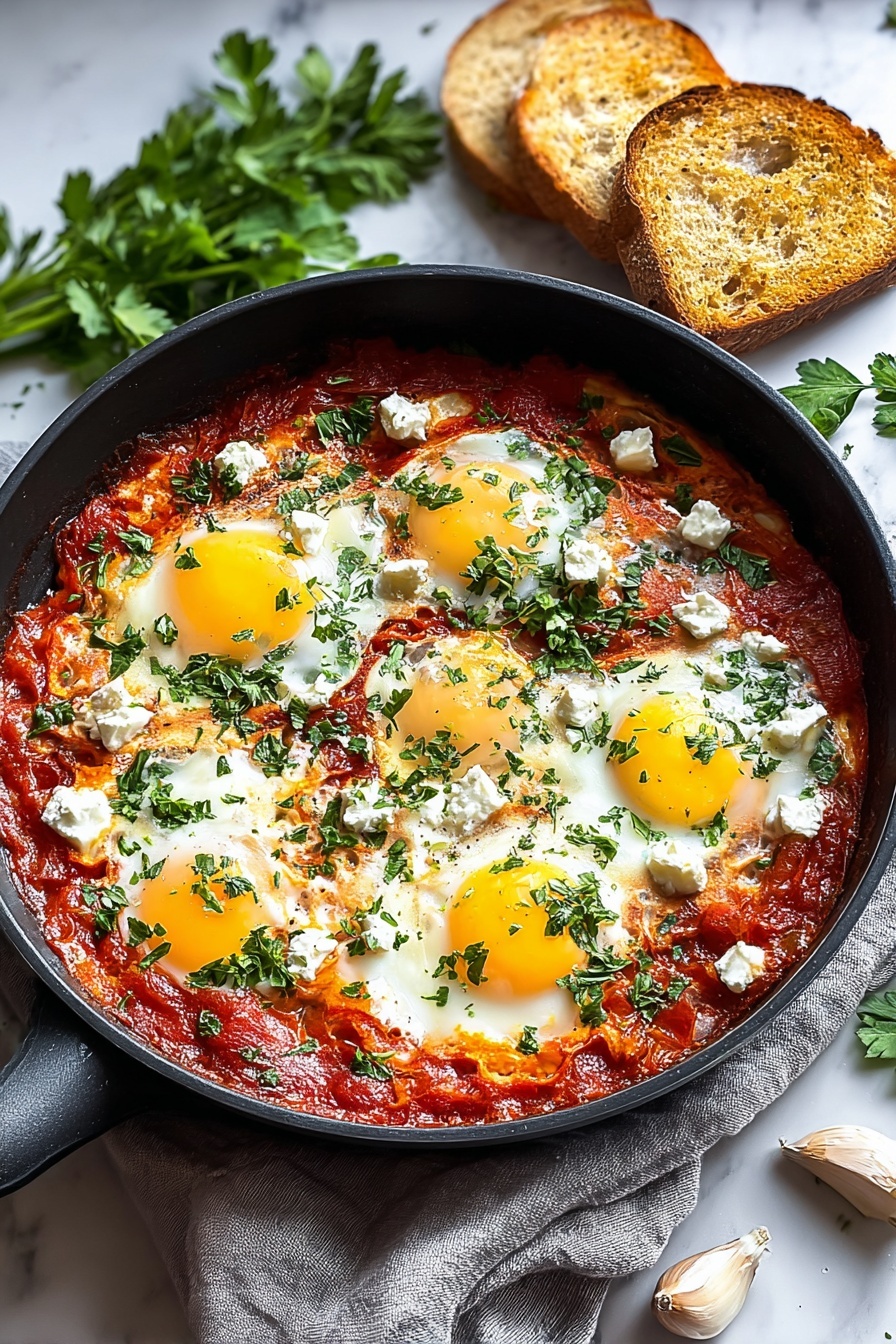 A delicious shakshuka with feta cheese.