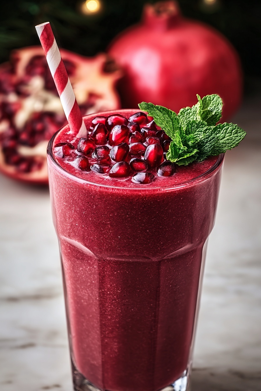 A glass of pomegranate berry smoothie.