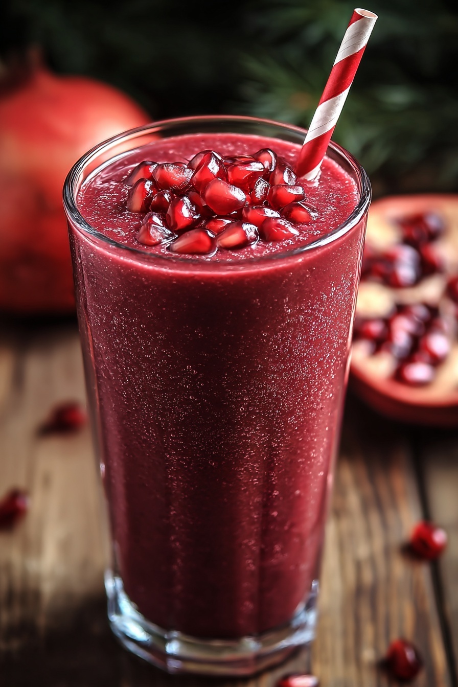 A glass of pomegranate berry smoothie.