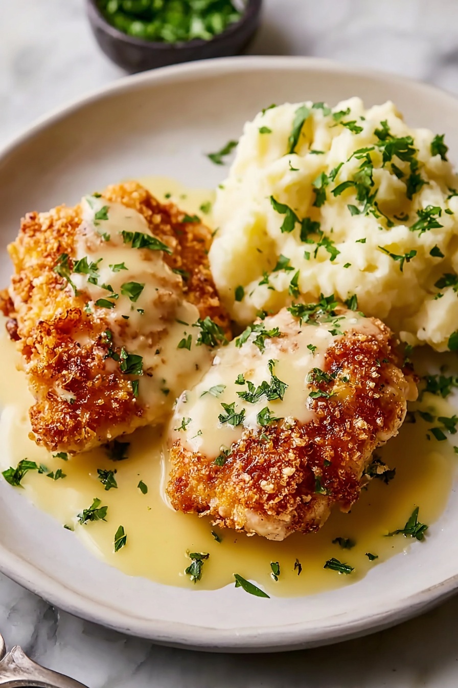 A plate of food with chicken and mashed potatoes.