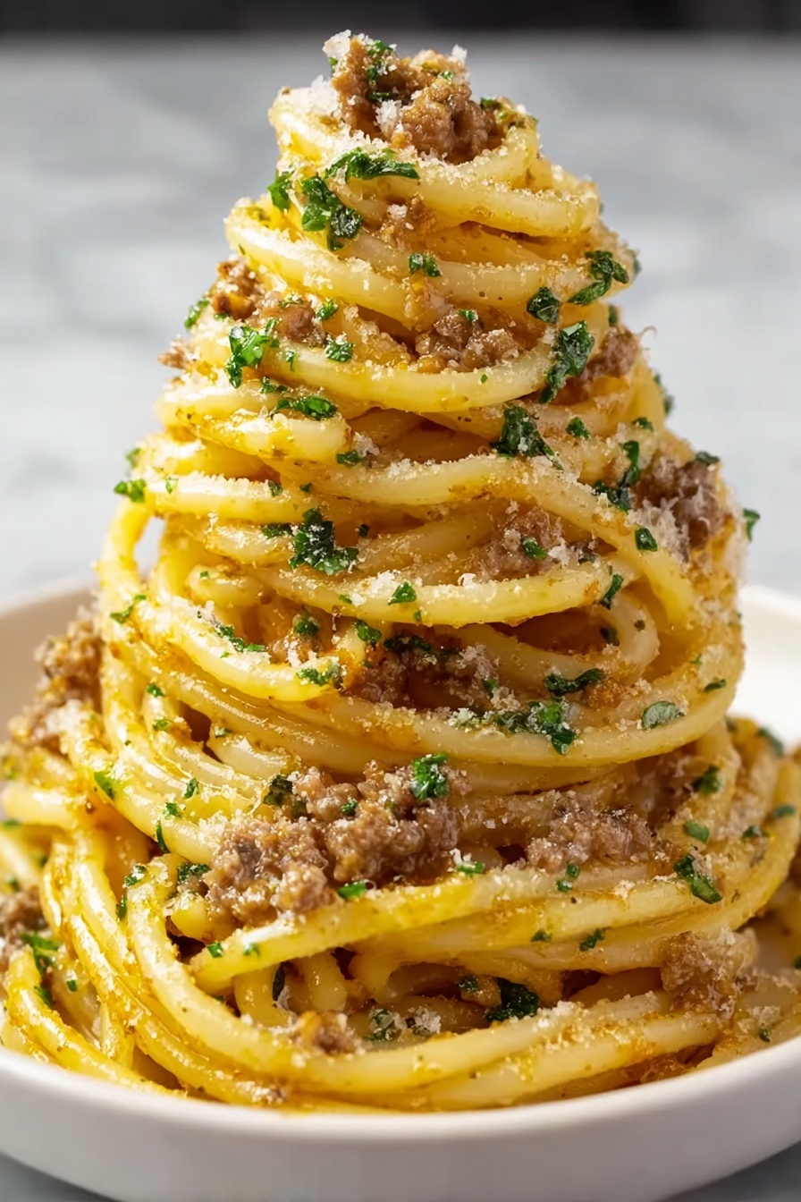 A plate of creamy Parmesan beef linguine.