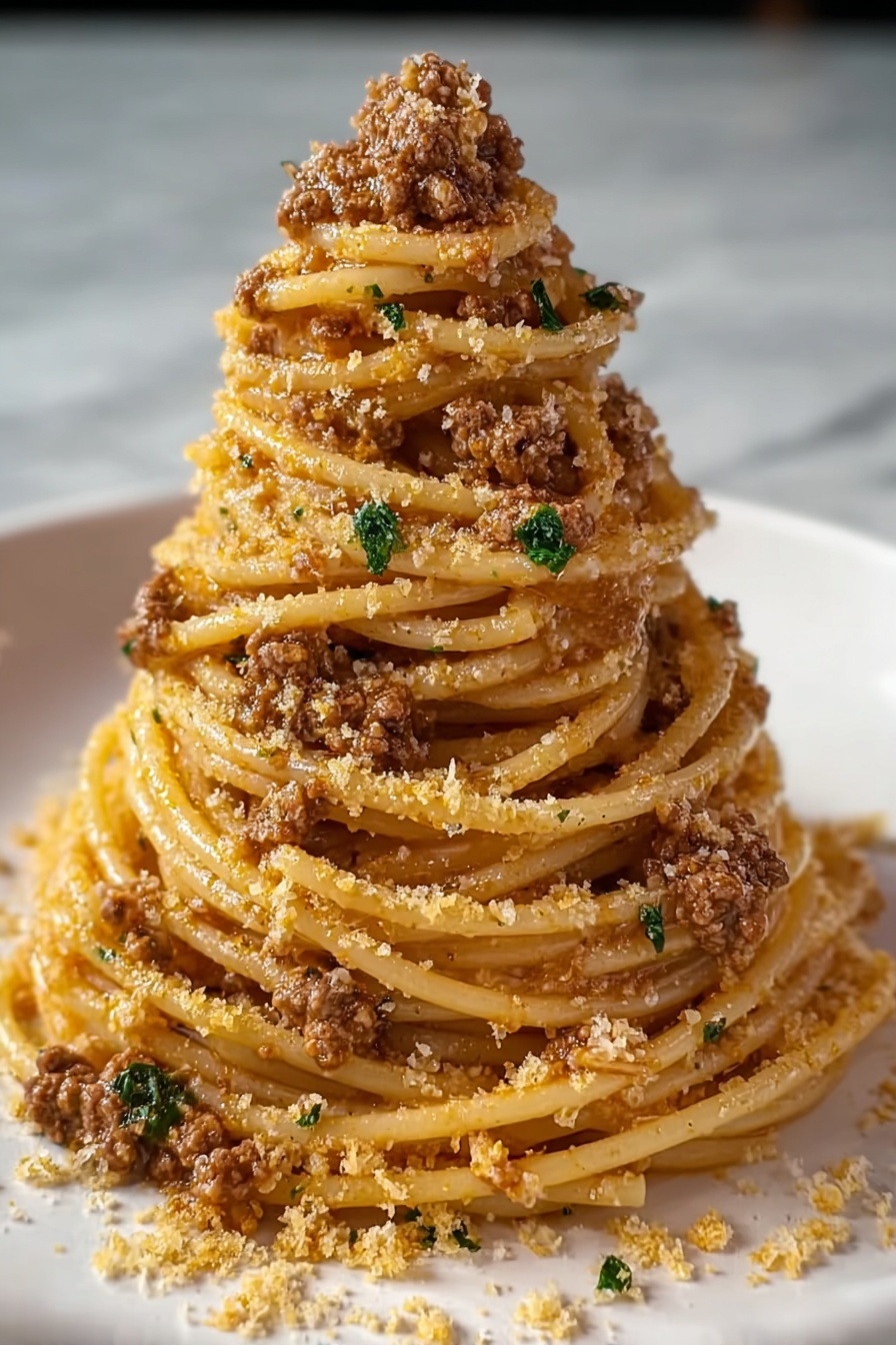 A plate of creamy Parmesan beef linguine.