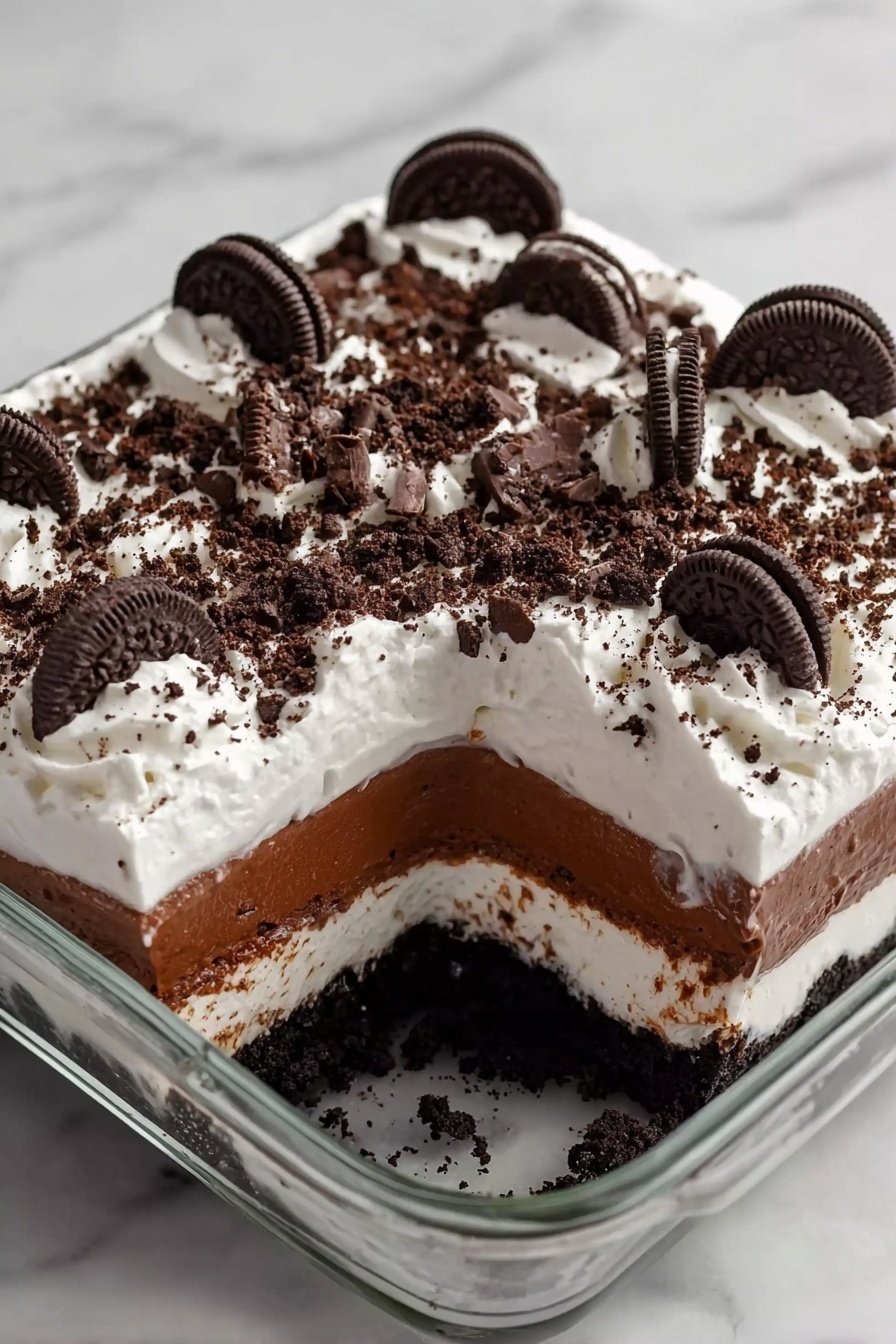 A slice of chocolate and white cream cake.