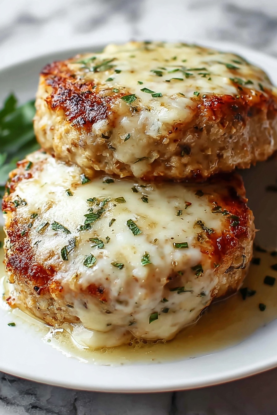 A piece of meat with cheese on top.