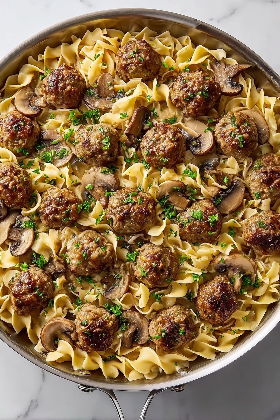 A one pan meatball stroganoff.