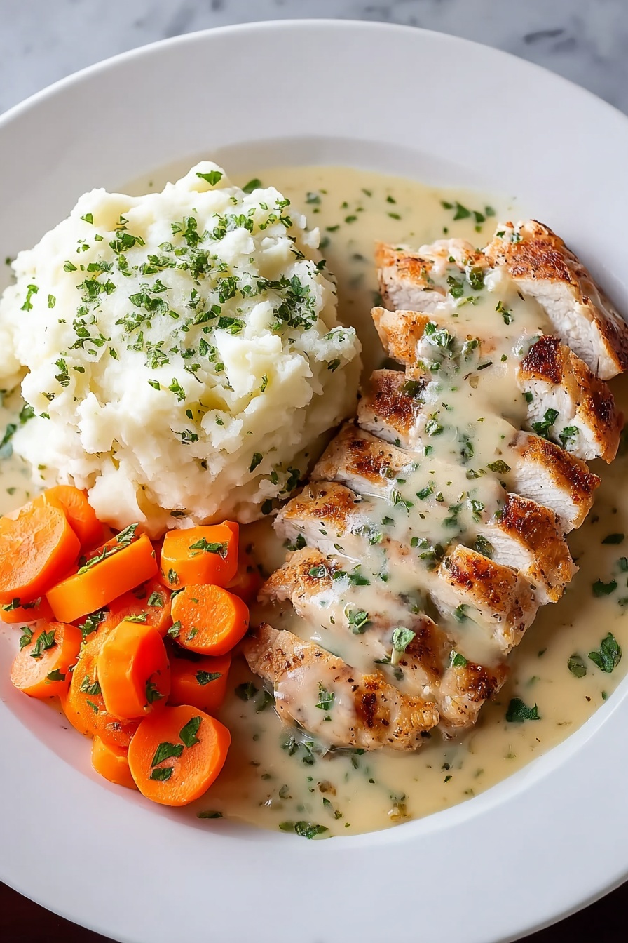 A plate of food with chicken and mashed potatoes.