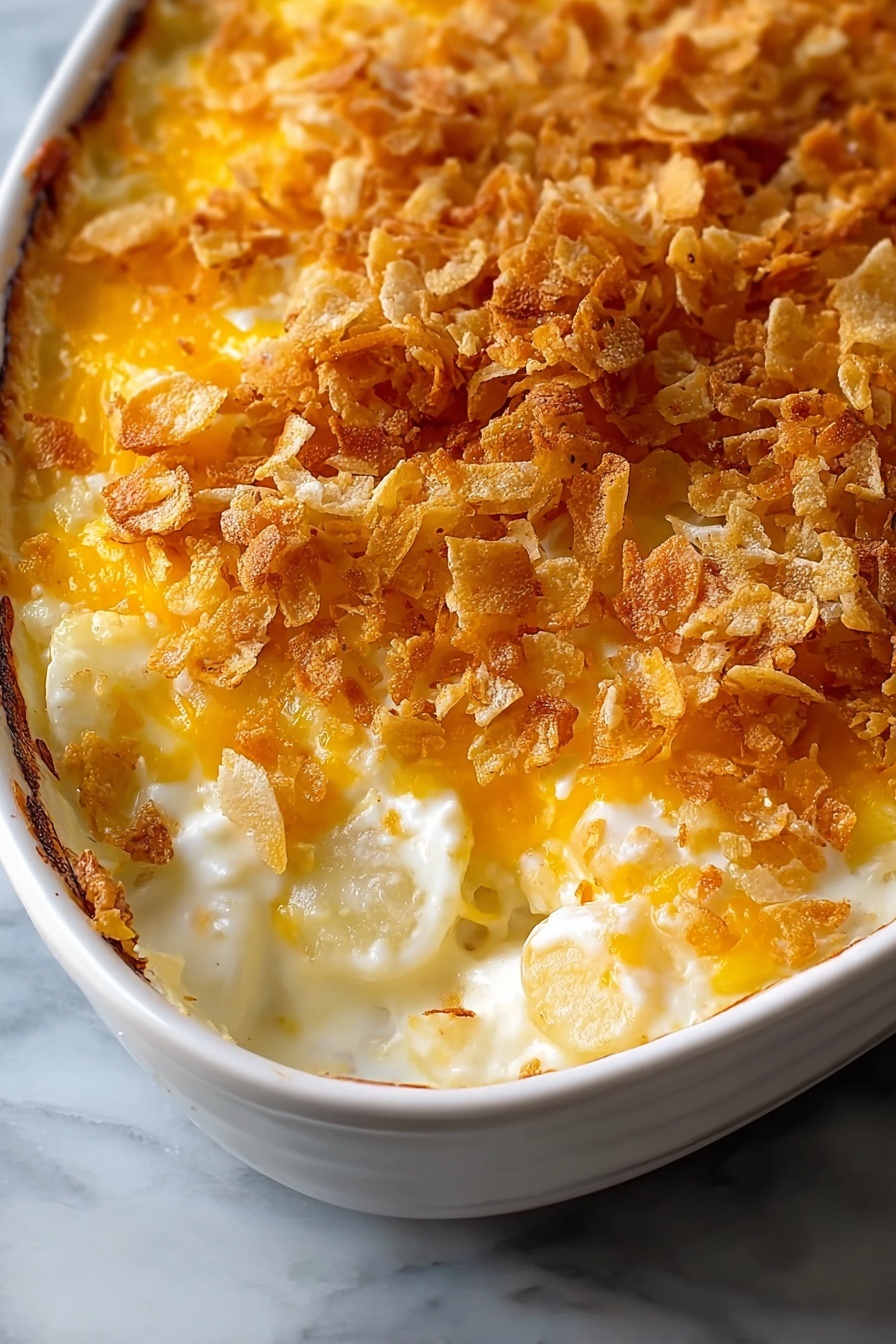 A bowl of cheesy potatoes.