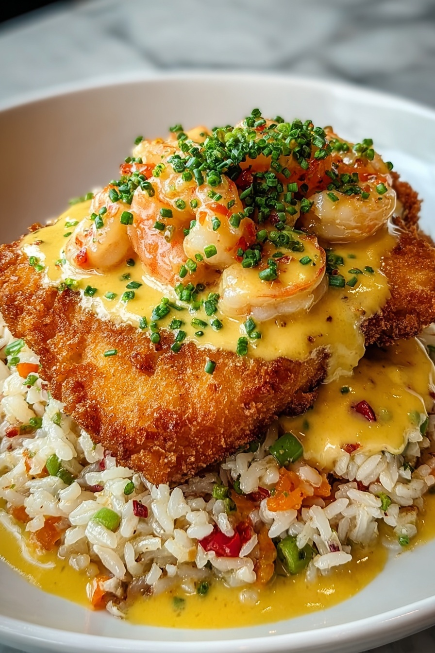 A plate of dirty rice with crawfish cream sauce.