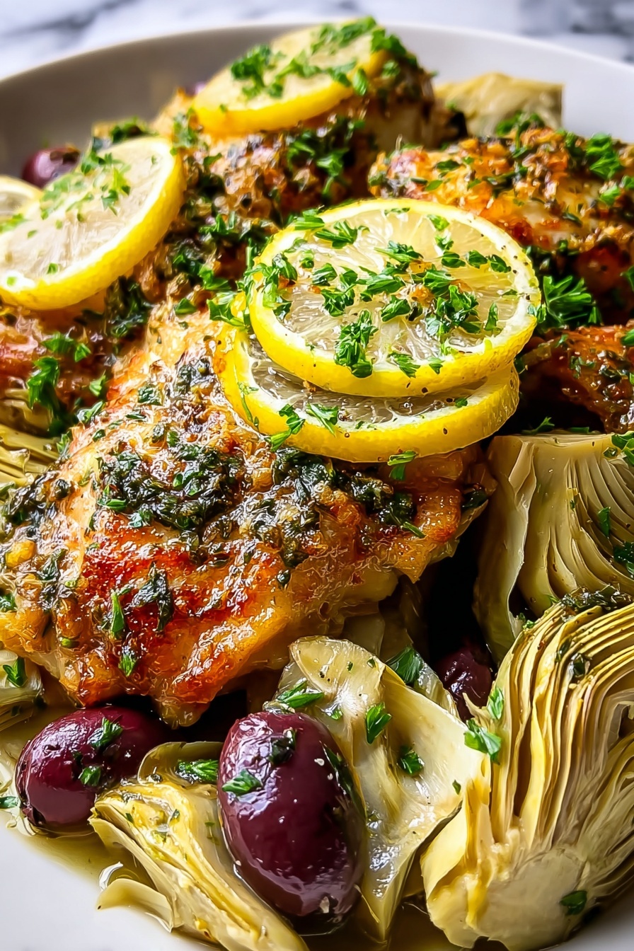 A plate of Mediterranean Lemon Chicken.
