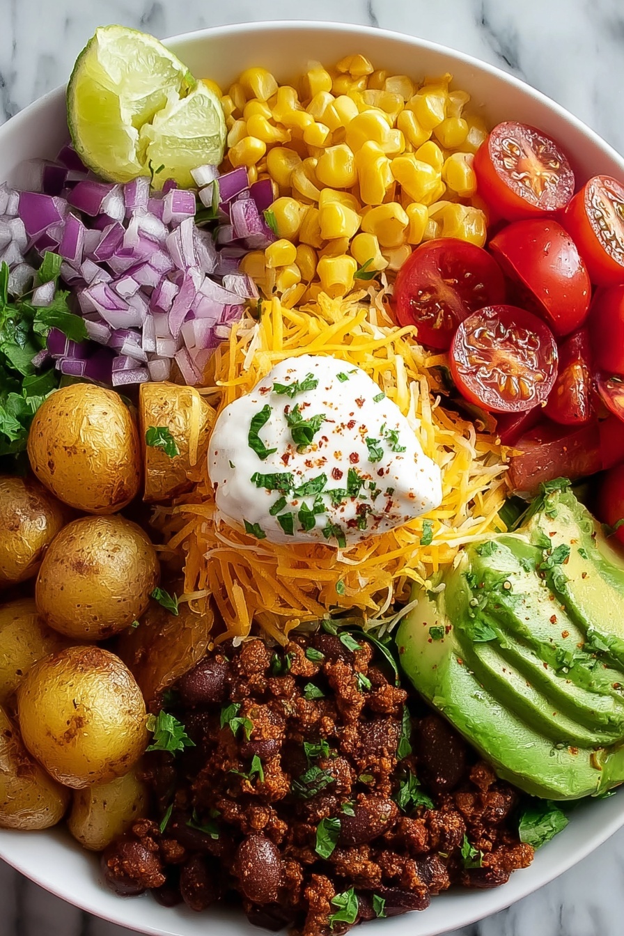 A bowl of food with a variety of ingredients.