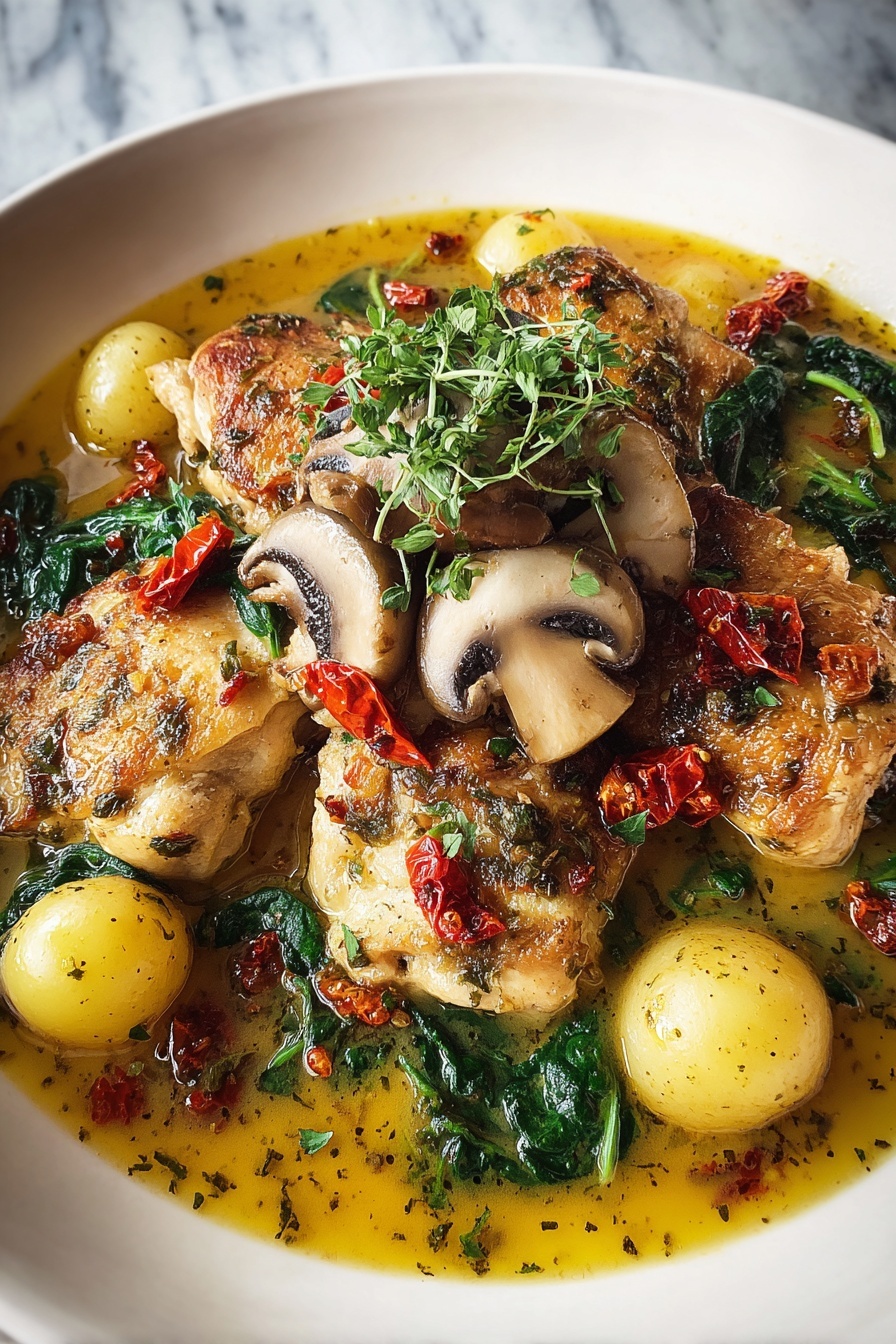 A plate of food with mushrooms and other ingredients.