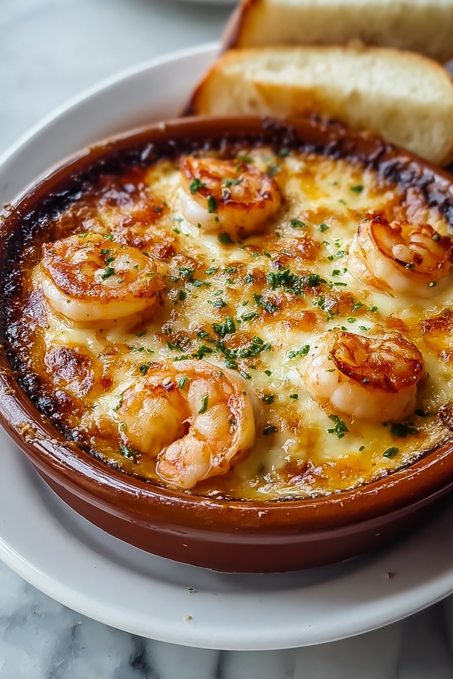 A bowl of seafood gratin.