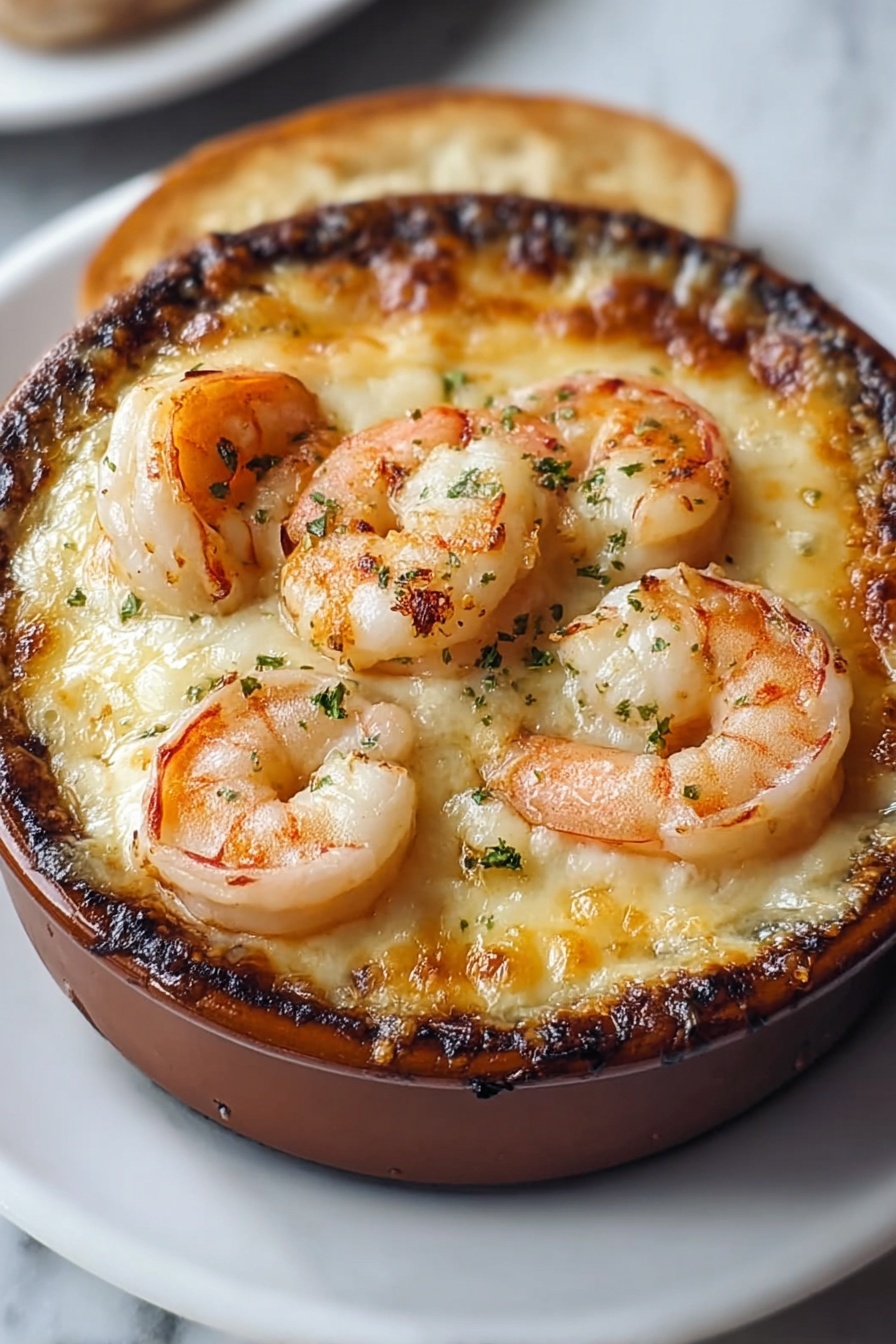 A bowl of shrimp and cheese.