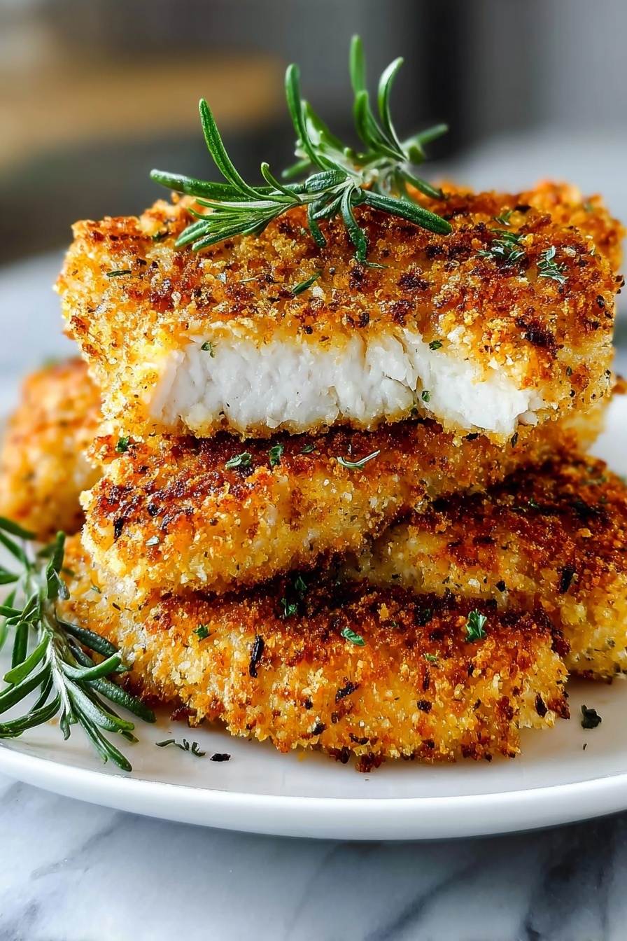 A stack of air fryer parmesan crusted chicken.