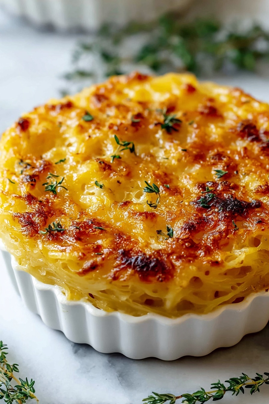 A dish of spaghetti squash au gratin.