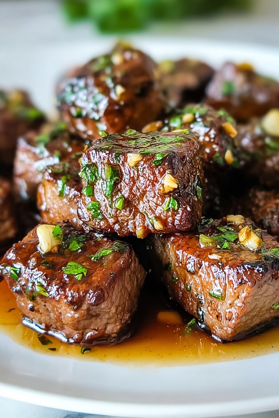 A plate of honey garlic butter steak bites.