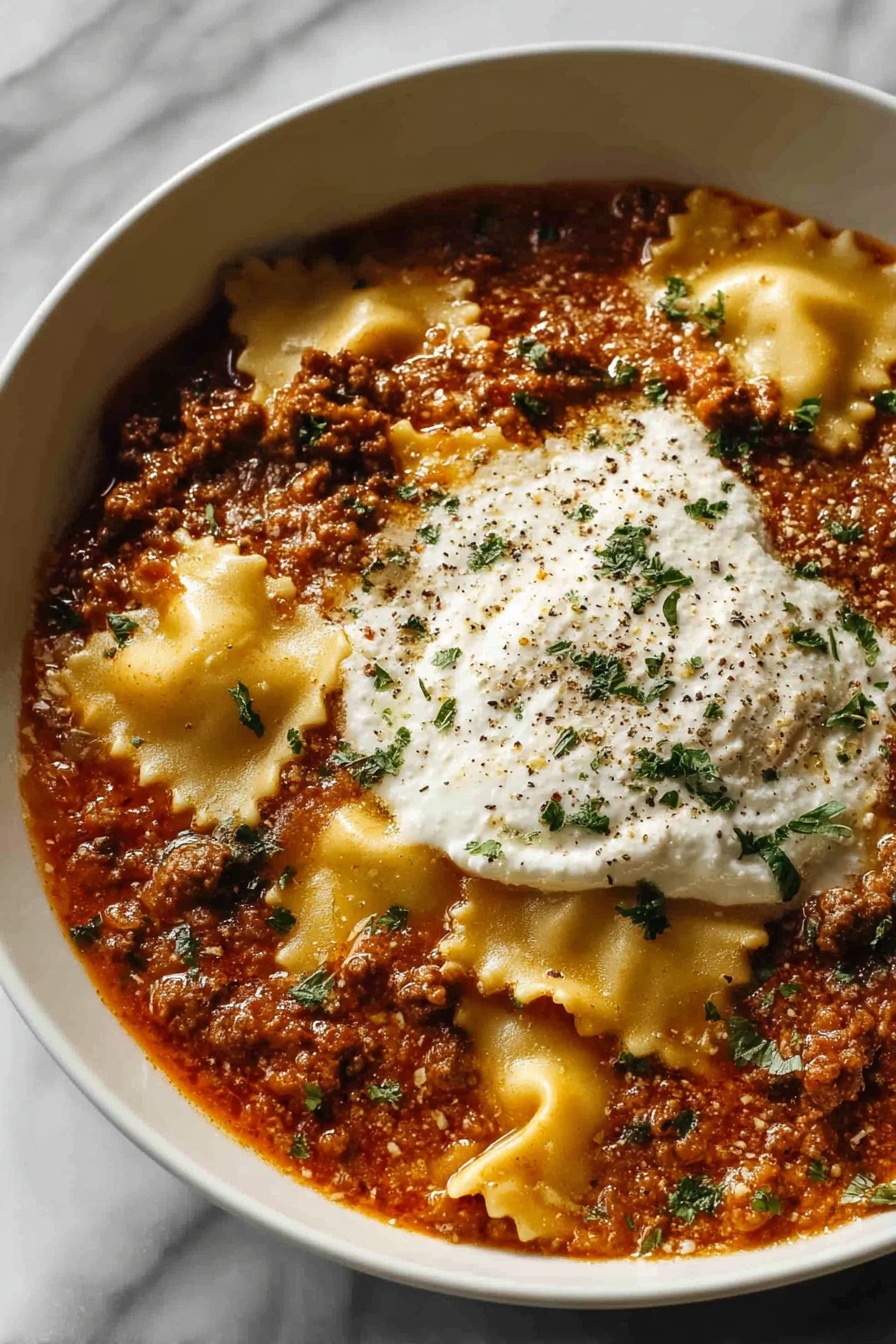 A bowl of mouthwatering one pot lasagna soup.