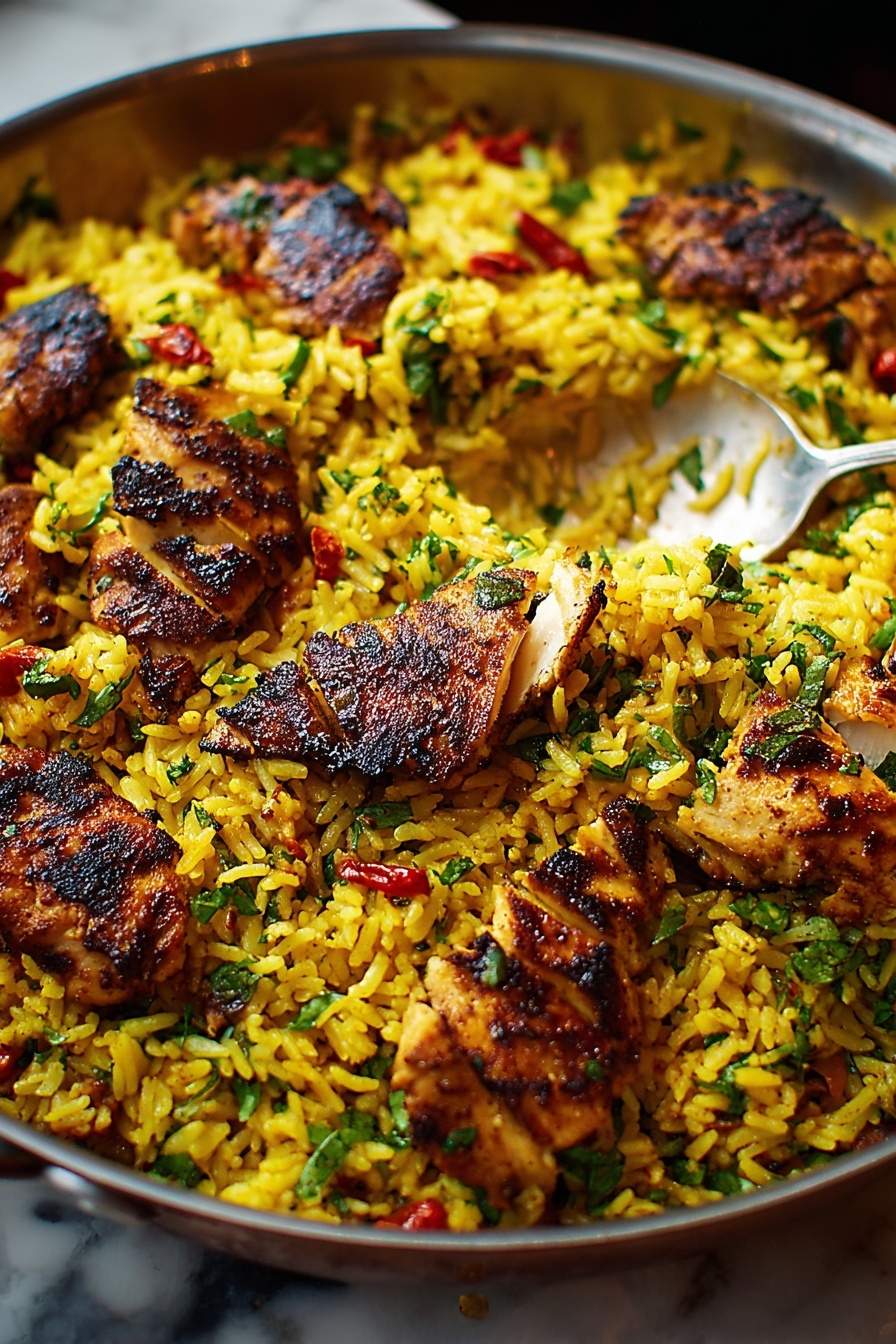 A plate of Persian-style chicken pilaf.
