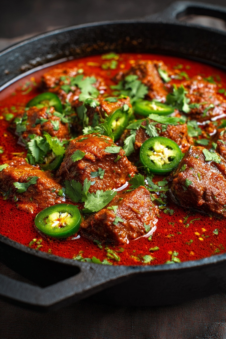 A bowl of food with meat and peppers.
