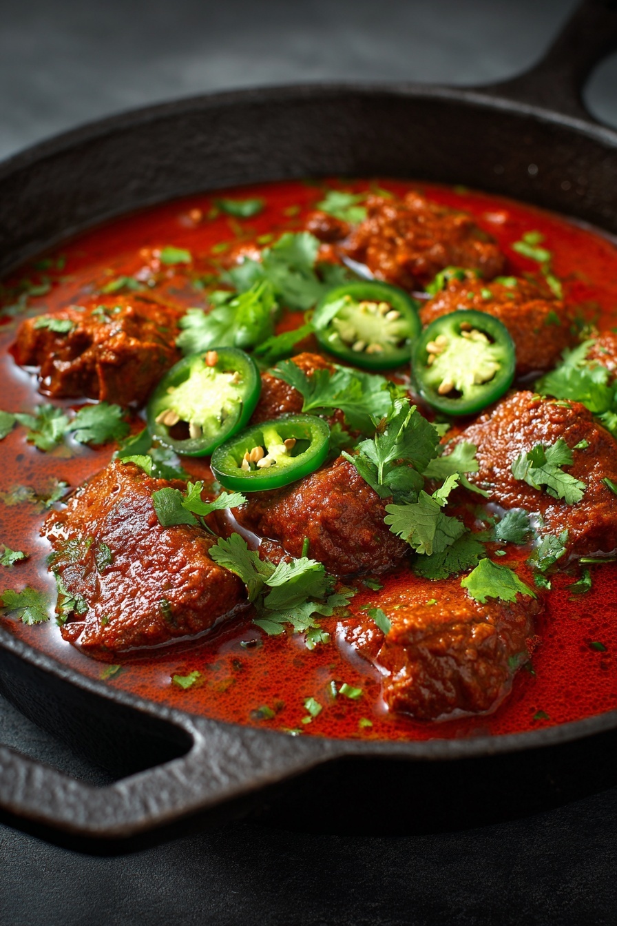 A bowl of meat with jalapenos and cilantro.