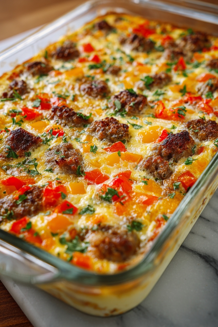 A dish of Italian sausage and pepper casserole.