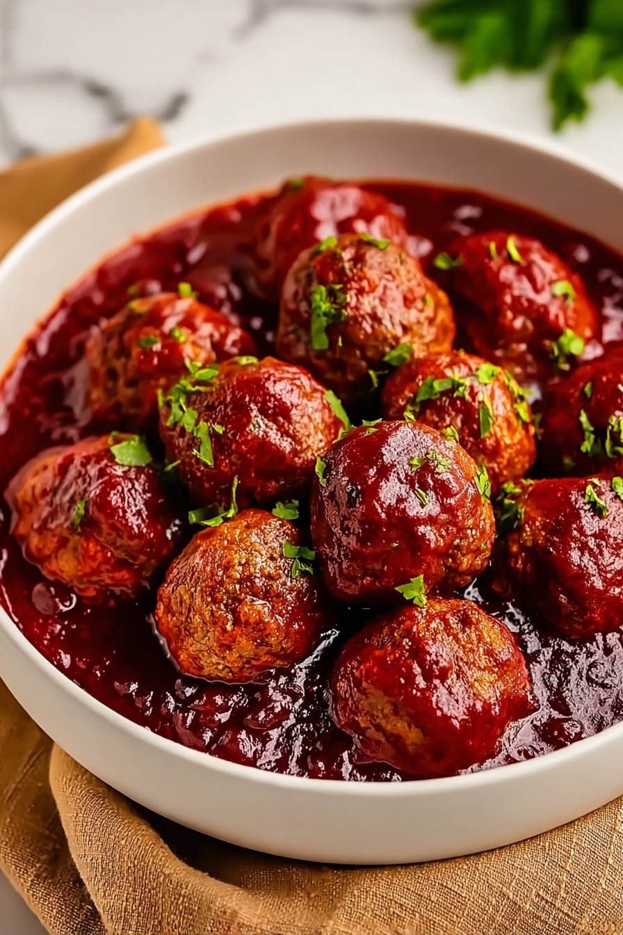 A bowl of meatballs in a red sauce.