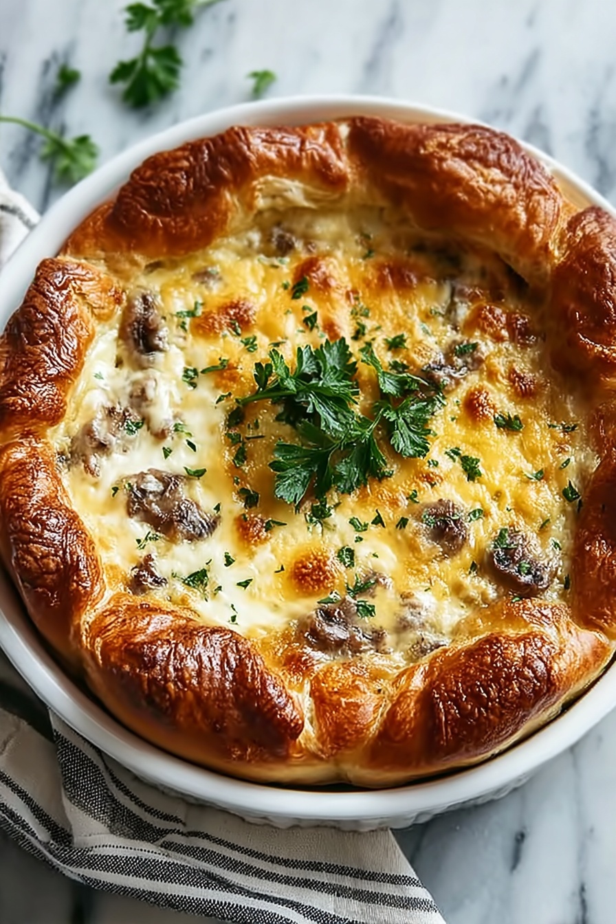 A delicious looking casserole in a bowl.