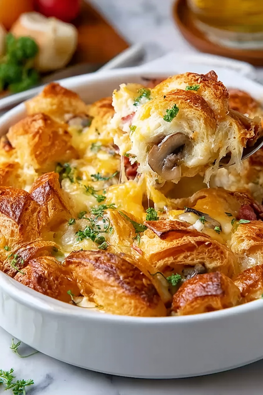 A bowl of food with a spoon in it.