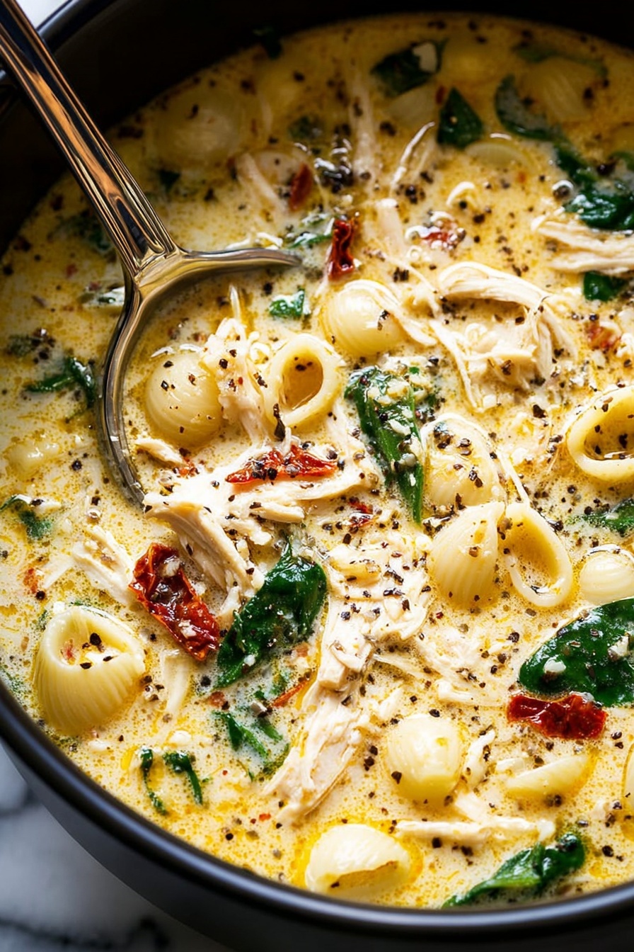 A bowl of chicken soup with noodles and vegetables.