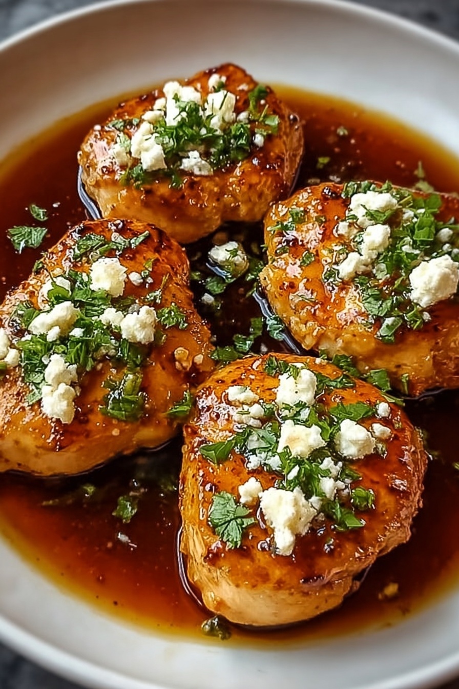 A plate of fried chicken with feta cheese and honey.