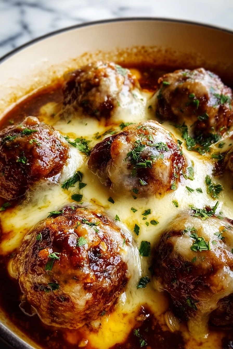 A crockpot full of meatballs and cheese.