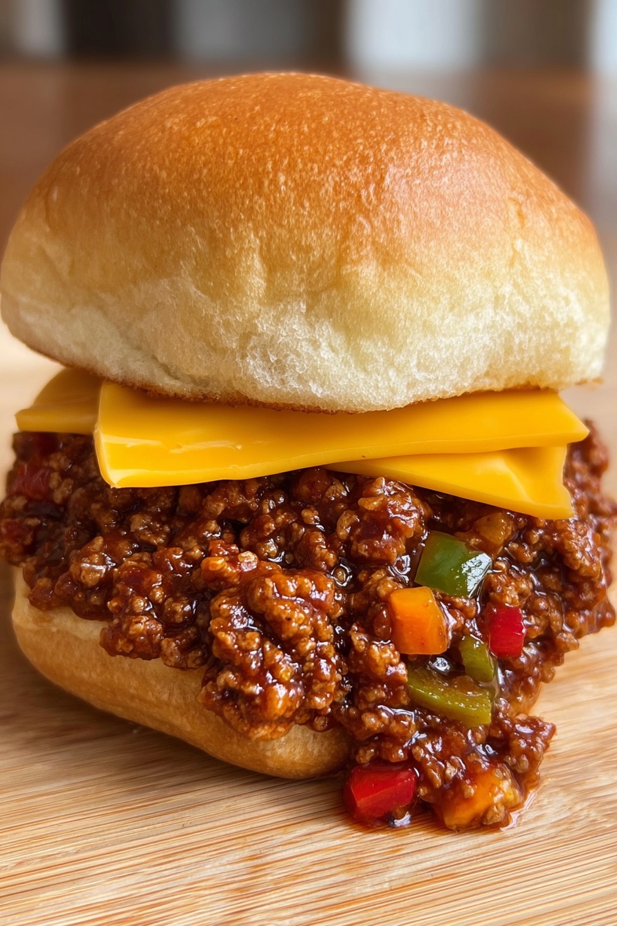 A close up of a sloppy joe burger.