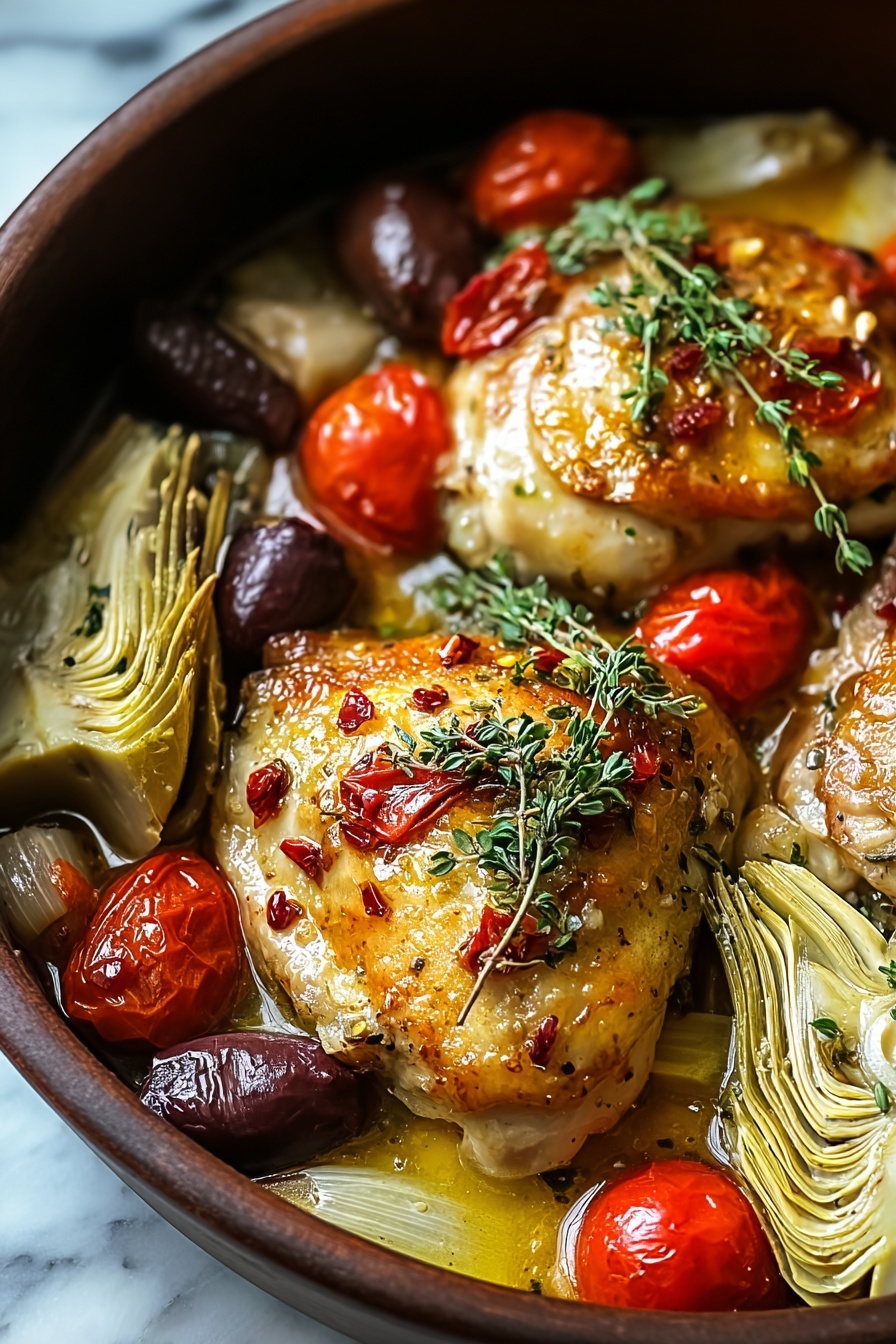 A bowl of Mediterranean Lemon Chicken.