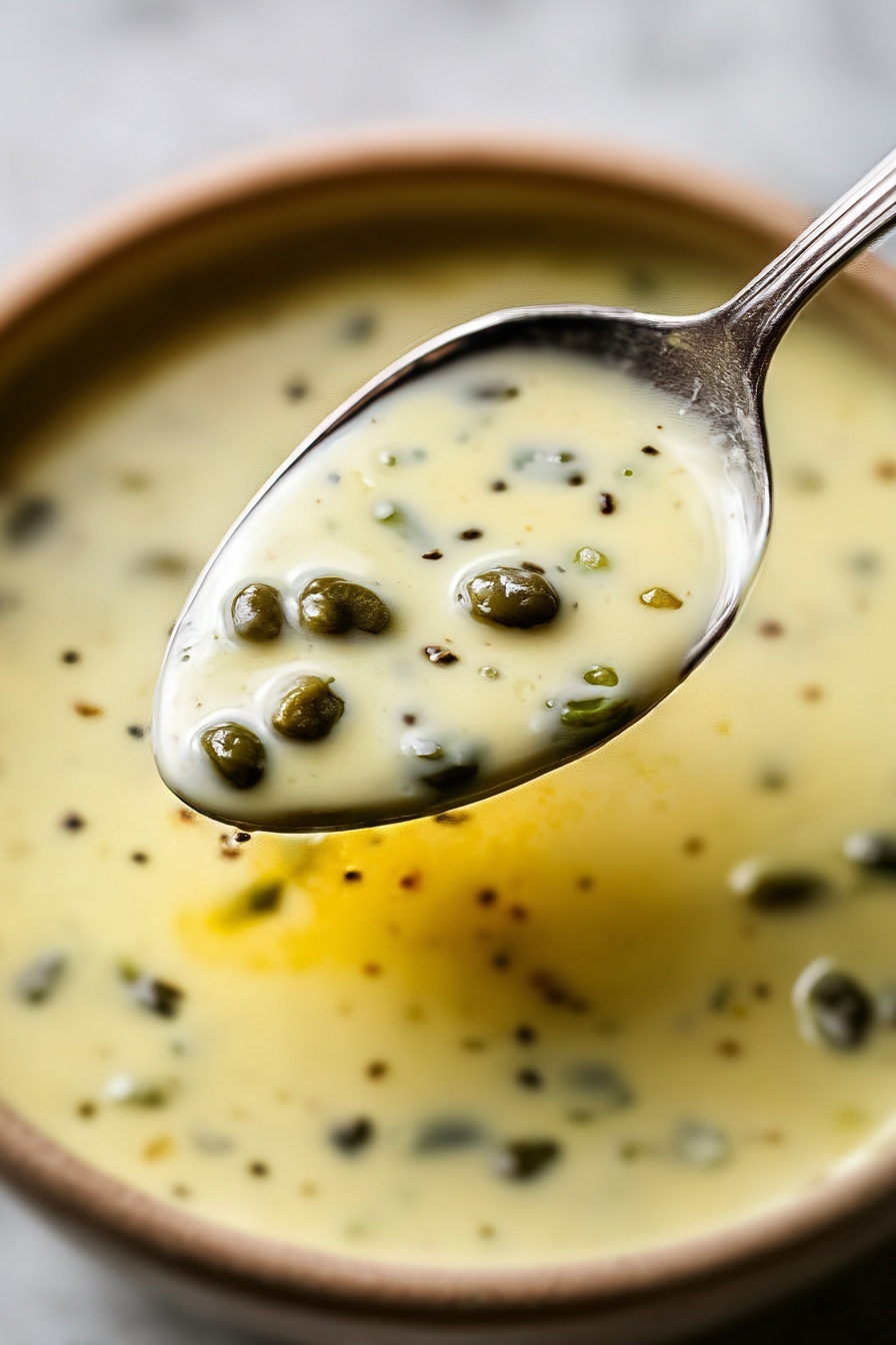 A spoon is in a bowl of soup.