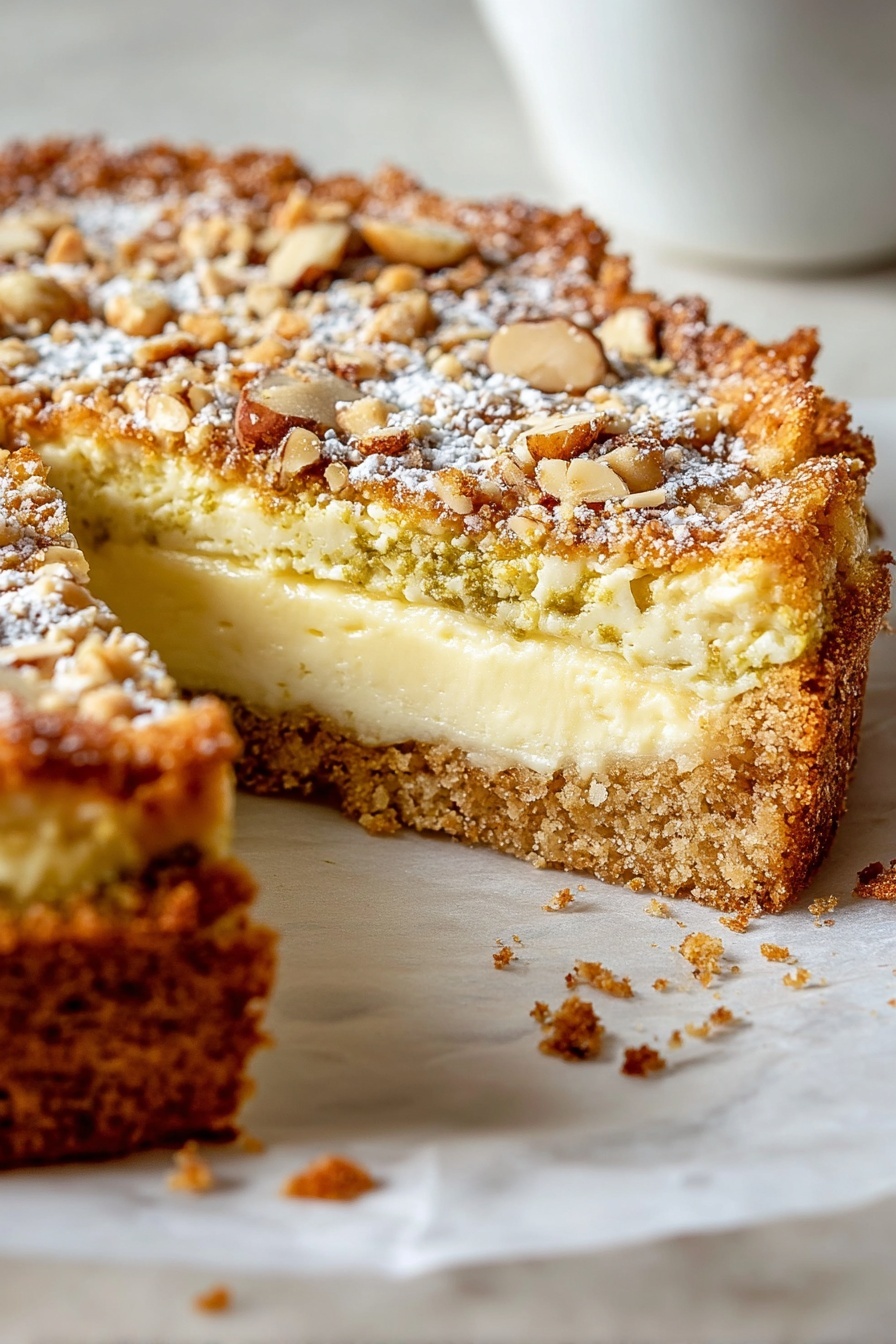 A slice of pistachio gooey butter cake.