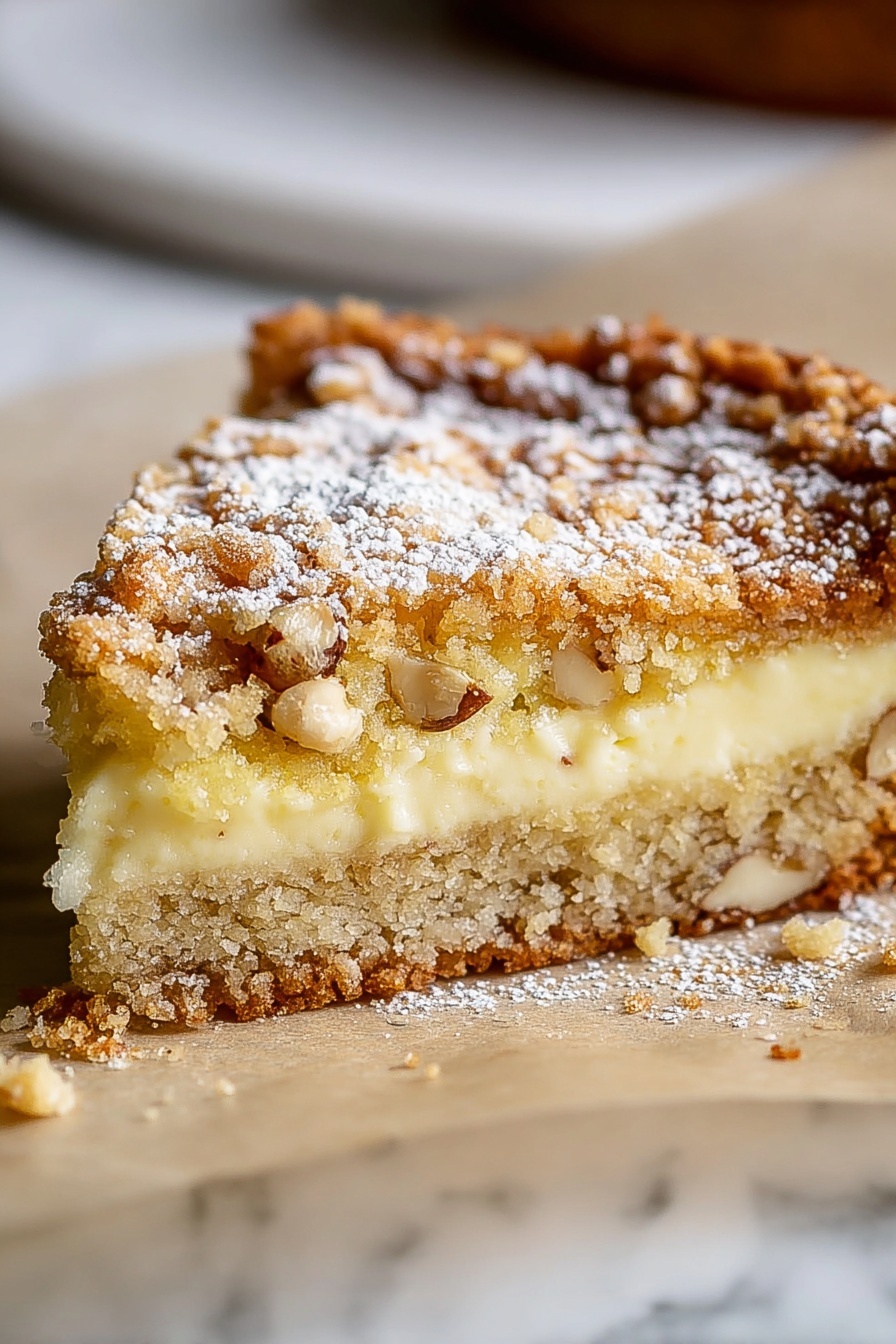 A slice of pistachio gooey butter cake.