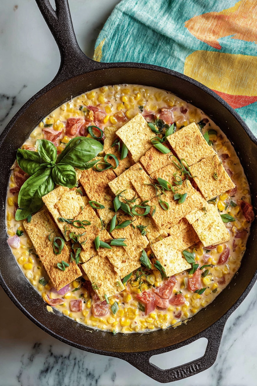 A pan of food with tofu and corn.